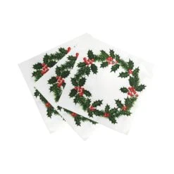 Home Compostable Holly Wreath Napkins - 20 Pack, 40cm -Perfect Party Store BC HOLLY NAPKINV3 3