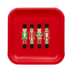 Red Nutcracker Square Paper Plates - 12 Pack