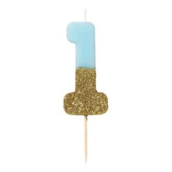 We Heart Birthday Glitter Number Candle Blue 1