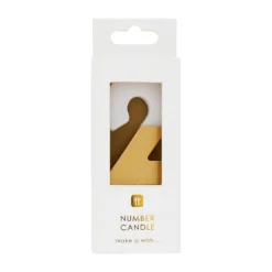 White & Gold Number Candle - 2 -Perfect Party Store BDAY CANDLE GLDV2 2