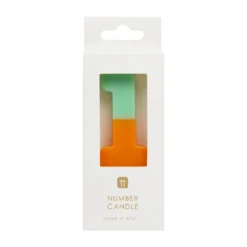 Orange And Mint Green Birthday Number Candle - 1 -Perfect Party Store BDAY CANDLE ORG 1 2 1