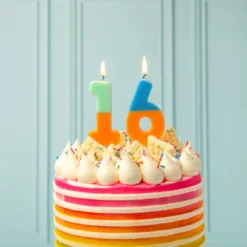 Orange And Mint Green Birthday Number Candle - 1 -Perfect Party Store BDAY CANDLE ORG 16
