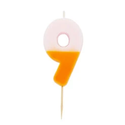 Orange And Light Pink Birthday Number Candle - 9