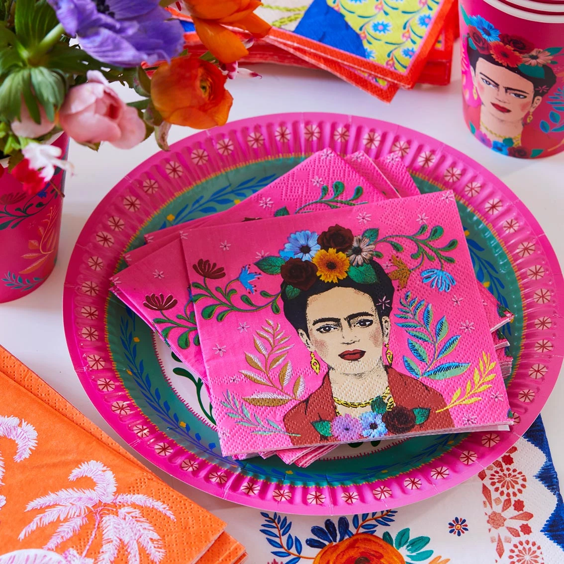 Pink Frida Kahlo Cocktail Napkin - 20 Pack 2 Pink Frida Kahlo Cocktail Napkin - 20 Pack - Image 2