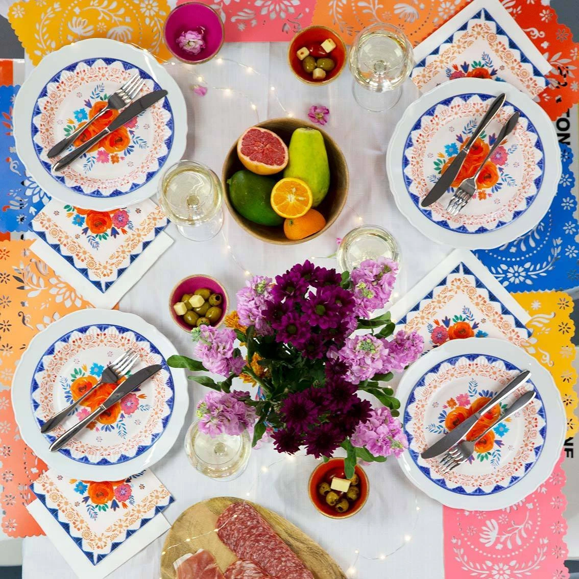 Blue & Orange Floral Paper Plates - 12 Pack 2 Blue & Orange Floral Paper Plates - 12 Pack - Image 2