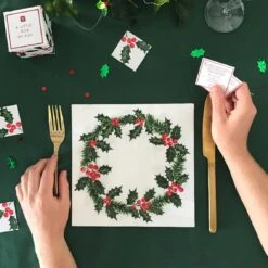 Home Compostable Holly Wreath Napkins - 20 Pack, 40cm -Perfect Party Store BOTANICAL HOLLY 12 WEB 1