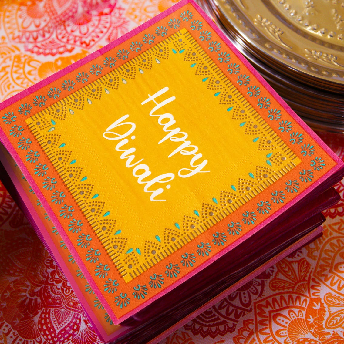 Yellow 'Happy Diwali' Paper Napkins - 20 Pack 5 Yellow 'Happy Diwali' Paper Napkins - 20 Pack - Image 5
