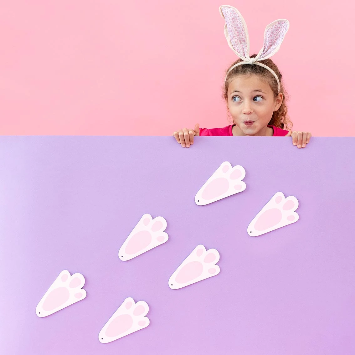 Pink & White Wooden Bunny Footprint Decorations - 6 Pack 2 Pink & White Wooden Bunny Footprint Decorations - 6 Pack - Image 2