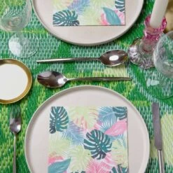 Tropical Palm Pastel Leaf Napkins -Perfect Party Store FST6 NAPKIN MUL PALM 02