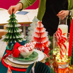 Red & Green Ombre Paper Honeycomb Tree Decorations - 3 Pack -Perfect Party Store John Lewis Workshop 09