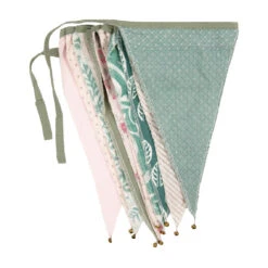 Sage And Pink Upcycled Fabric Bunting - 3m -Perfect Party Store MEADOW FABBUNT UP