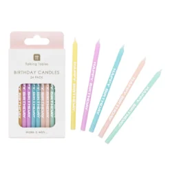 Pastel 'Happy Birthday' Printed Candles - 24 Pack -Perfect Party Store PASTEL CANDLE HB 3