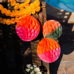 Red & Green Ombre Paper Honeycomb Decorations - 3 Pack -Perfect Party Store Photo 2367