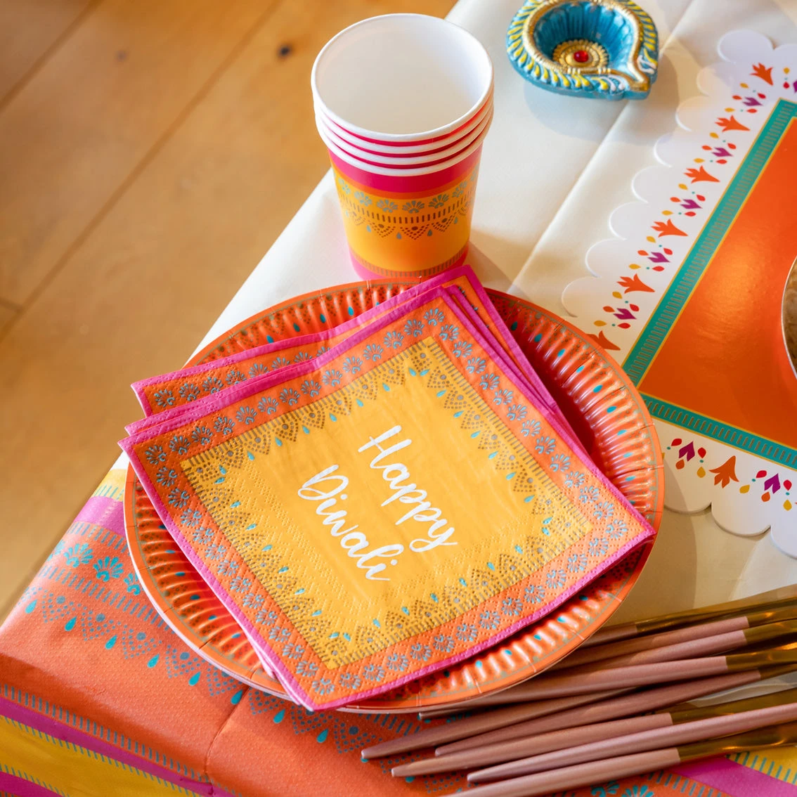 Yellow 'Happy Diwali' Paper Napkins - 20 Pack 2 Yellow 'Happy Diwali' Paper Napkins - 20 Pack - Image 2