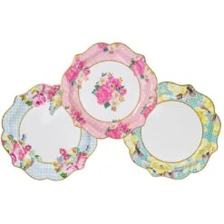 Light Pink & Blue Floral Paper Plates - 12 Pack