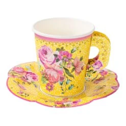 Yellow, Pink & Green Paper Teacups & Saucers - 12 Pack -Perfect Party Store TS6 CUPSET VINTAGE 3 cc09e4bc 2d56 4f64 adbd 268bb10c2e62