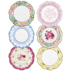 Multicoloured Floral Paper Plates - 12 Pack -Perfect Party Store TS6 VINTAGE PLATE 2