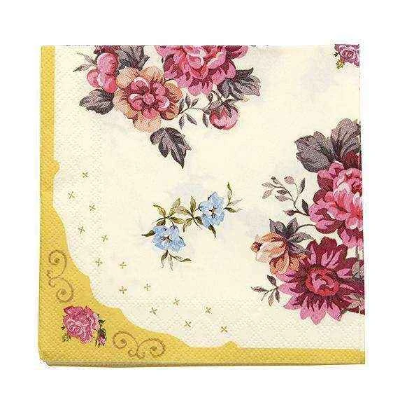 Yellow & Pink Floral Cocktail Napkins - 20 Pack 1 Yellow & Pink Floral Cocktail Napkins - 20 Pack